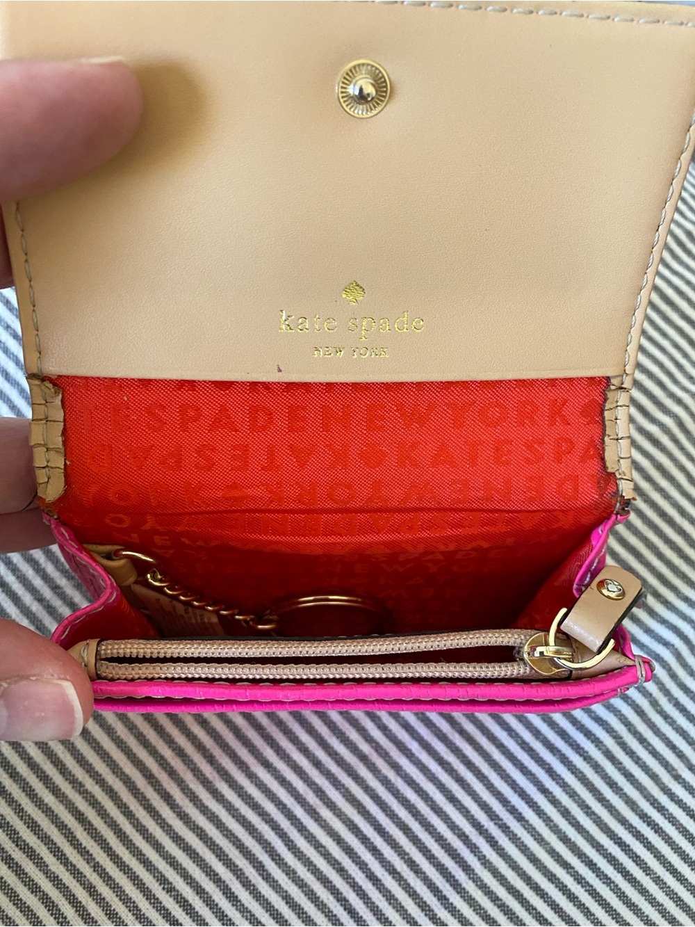 kate spade Bright Pink Leather ID Card Holder with Orange Window - Picture 4 of 4